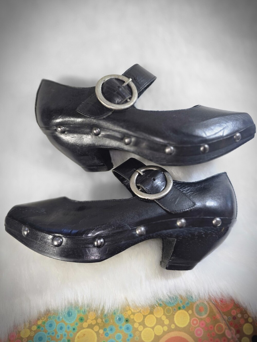Piña Colada Black Studded Wooden/Leather Mary Jane Clogs for Women - Picture 7 of 12